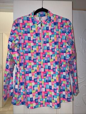 Beachtime by Lulu-B Pink Blue Multi-Color Quarter-Zip Pullover Like New Size M